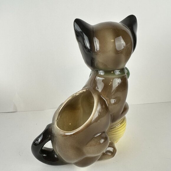 Vintage Royal Copley Ceramic Cat Planter With Bow & Yarn Ball - Picture 5 of 8